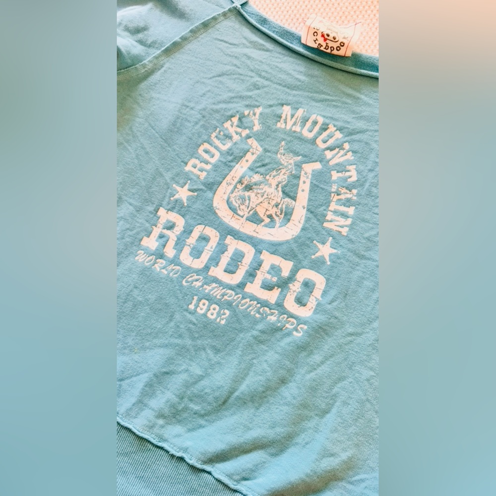 SCRAPBOOK Turquoise Rodeo Sweatshirt w Raw Hem - Picture 5 of 15
